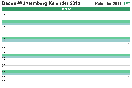 Vorschau Monatskalender 2019 für EXCEL Baden-Württemberg