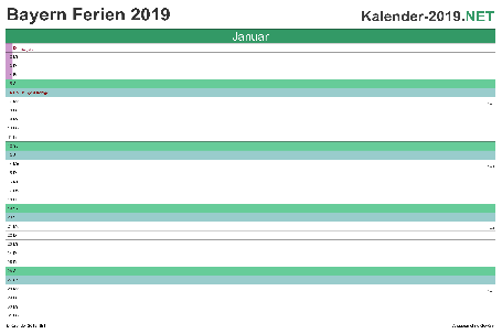 Vorschau EXCEL-Monatskalender 2019 mit den Ferien Bayern