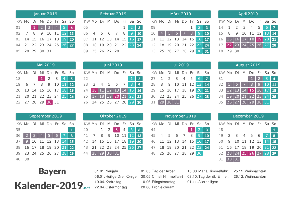 KALENDER 2019 ZUM AUSDRUCKEN - Kostenlos!