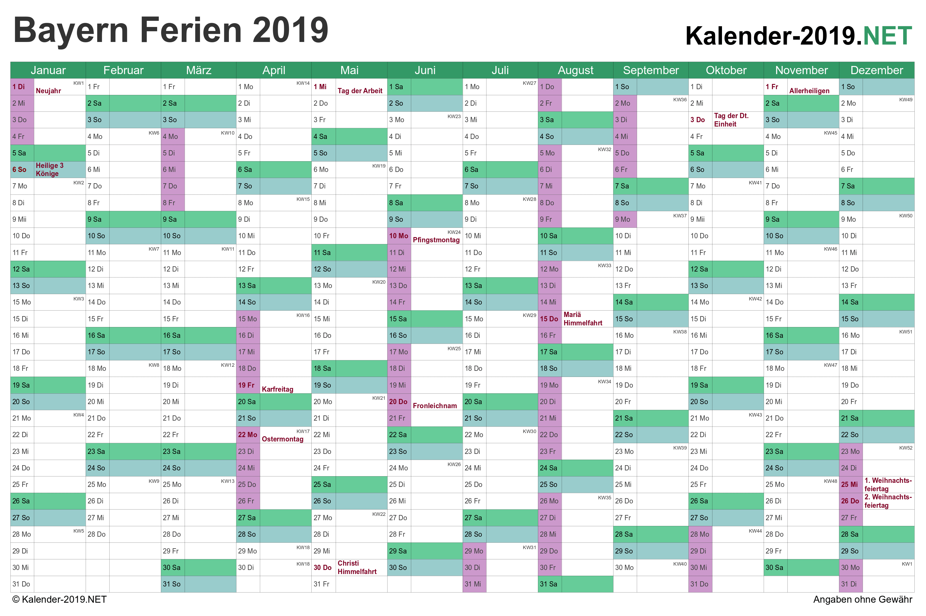 Ferien Bayern 2019 Ferienkalender Ubersicht