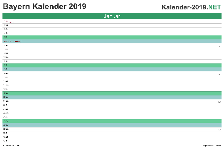 Vorschau Monatskalender 2019 für EXCEL Bayern