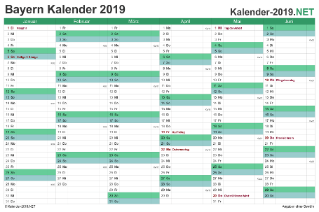 Vorschau Halbjahreskalender 2019 für EXCEL Bayern
