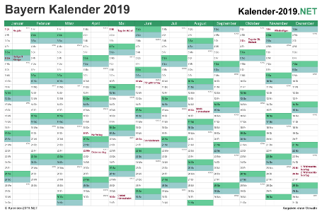 Vorschau Kalender 2019 für EXCEL mit Feiertagen Bayern