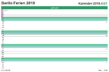 Vorschau EXCEL-Monatskalender 2019 mit den Ferien Berlin