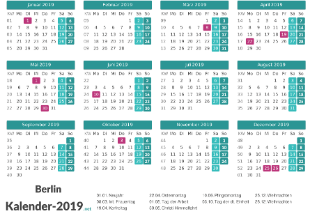 Berlin Kalender 2019 + Feiertage Vorschau