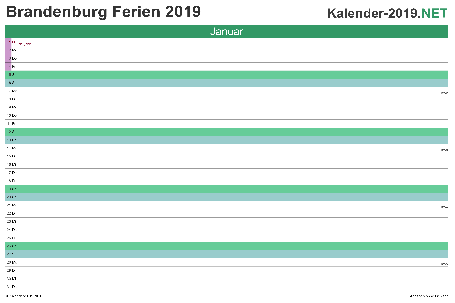 Vorschau EXCEL-Monatskalender 2019 mit den Ferien Brandenburg