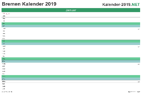 Vorschau Monatskalender 2019 für EXCEL Bremen