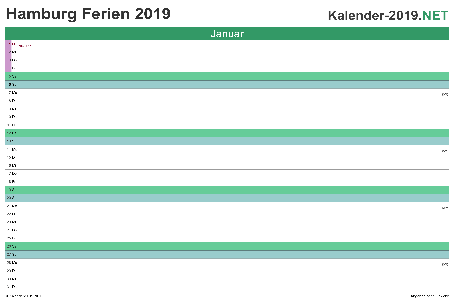 Vorschau EXCEL-Monatskalender 2019 mit den Ferien Hamburg