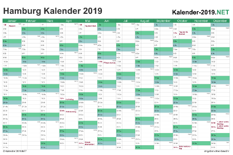 Vorschau Kalender 2019 für EXCEL mit Feiertagen Hamburg