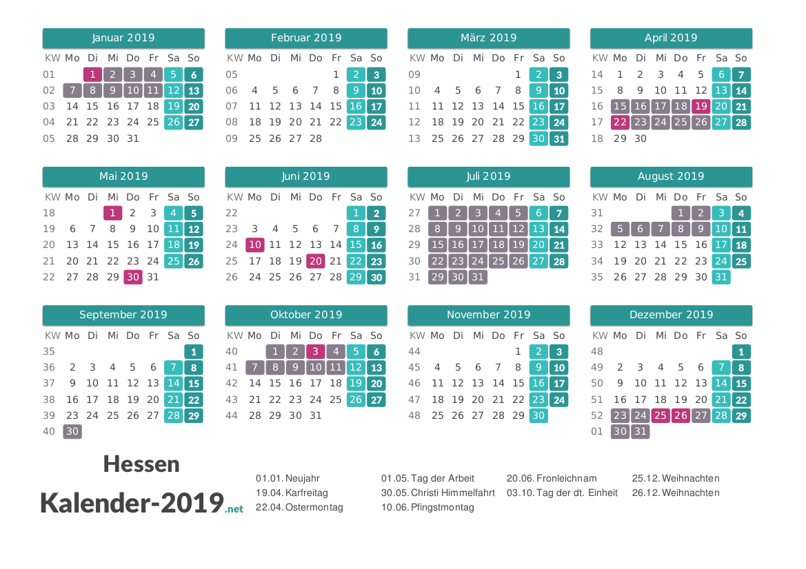 Ferien Hessen 2019 Ferienkalender Ubersicht
