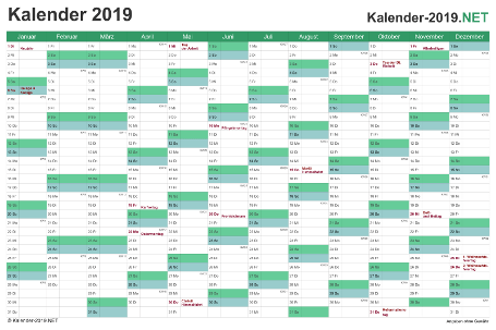 Vorschau Kalender 2019 für EXCEL mit Feiertagen Deutschland