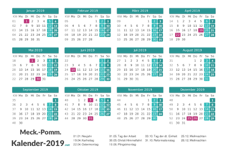 Meck-Pomm Kalender 2019 + Feiertage Vorschau
