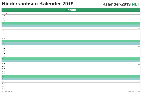 Vorschau Monatskalender 2019 für EXCEL Niedersachsen