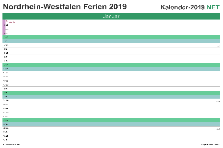 Vorschau EXCEL-Monatskalender 2019 mit den Ferien Nordrhein-Westfalen