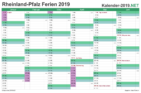 Halbjahreskalender mit Ferien Rheinland-Pfalz 2019 Vorschau