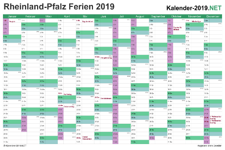 Kalender mit Ferien Rheinland-Pfalz 2019 Vorschau