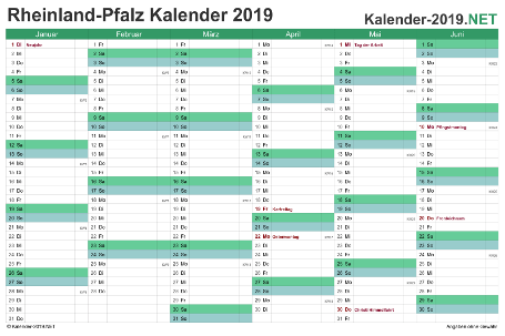 Vorschau Halbjahreskalender 2019 für EXCEL Rheinland-Pfalz