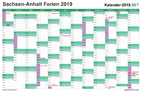 Kalender mit Ferien Sachsen-Anhalt 2019 Vorschau