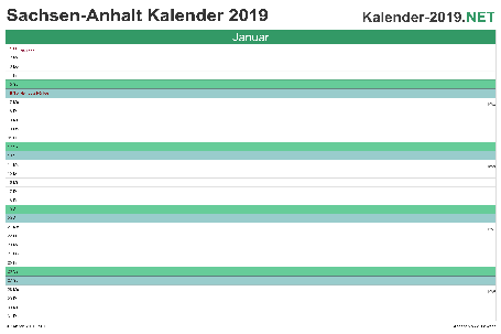 Vorschau Monatskalender 2019 für EXCEL Sachsen-Anhalt