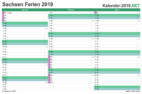 Quartalskalender mit Ferien Sachsen 2019 Vorschau