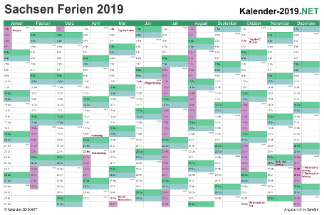 Vorschau EXCEL-Kalender 2019 mit den Ferien Sachsen