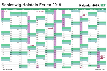 Vorschau EXCEL-Kalender 2019 mit den Ferien Schleswig-Holstein