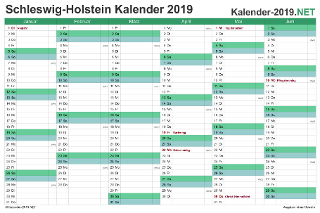 Vorschau Halbjahreskalender 2019 für EXCEL Schleswig-Holstein