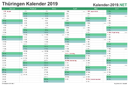 Thüringen Halbjahreskalender 2019 Vorschau